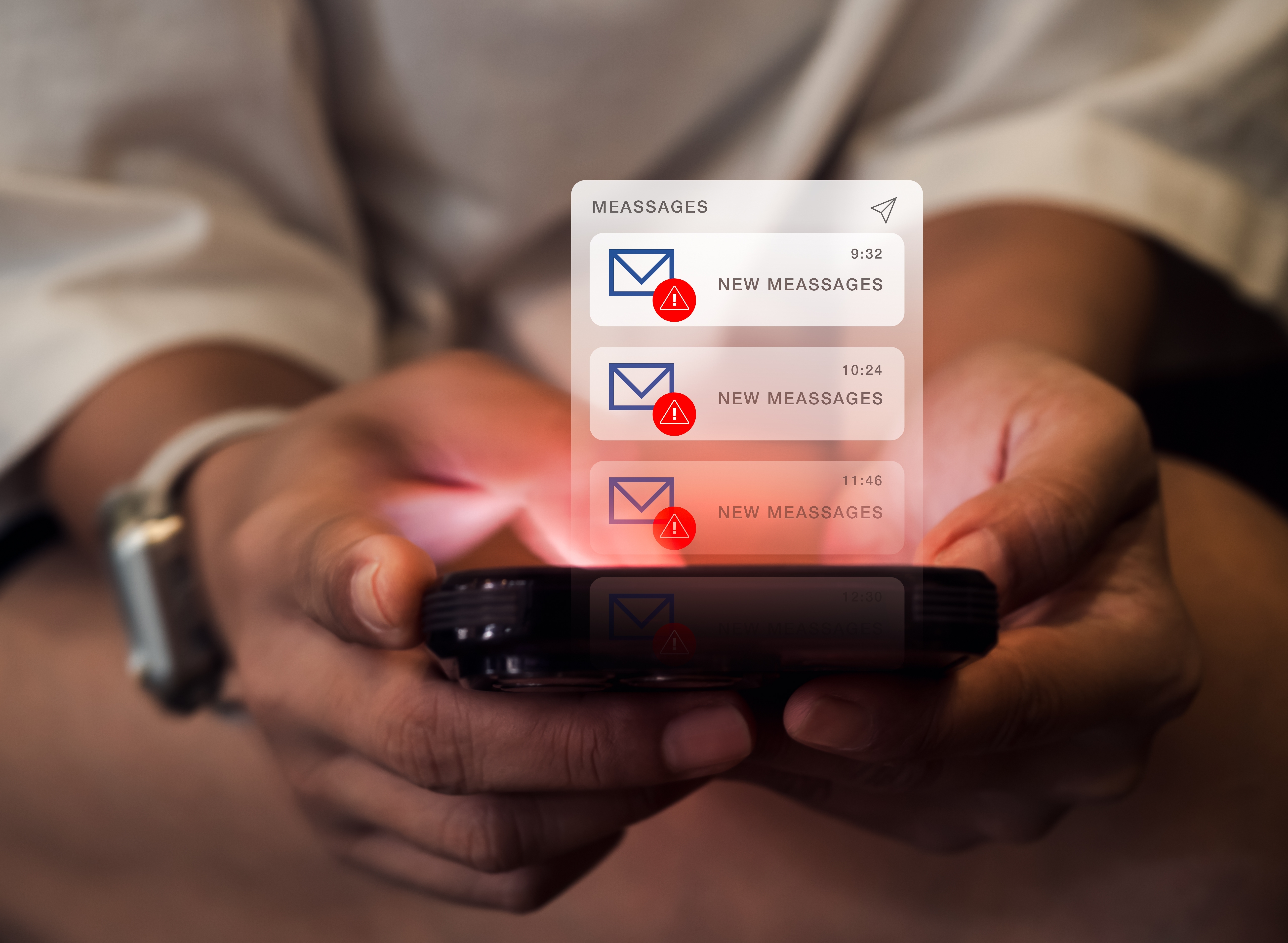 SMS spam and fake text message phishing concept