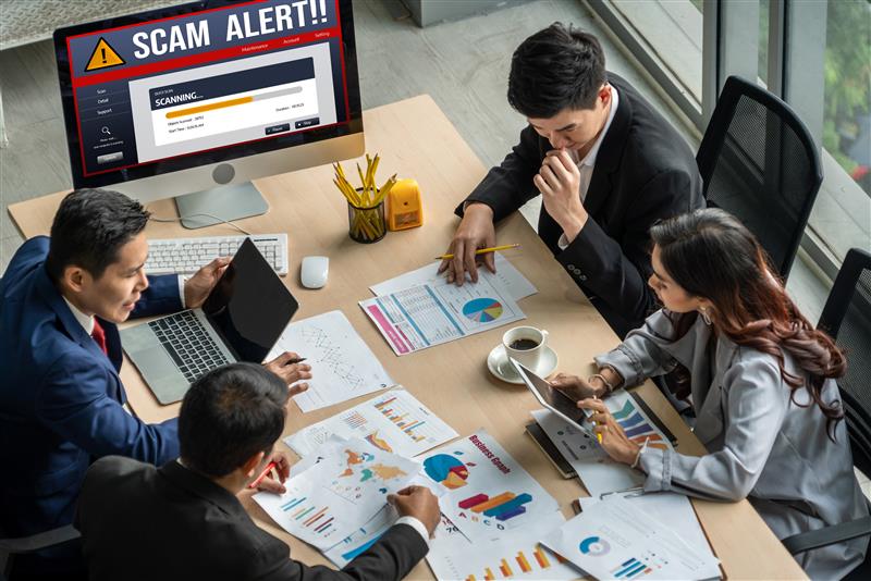 Cyber security software show alert of cyber attack for protection snugly. Danger from virus, phishing and cyber fraud.